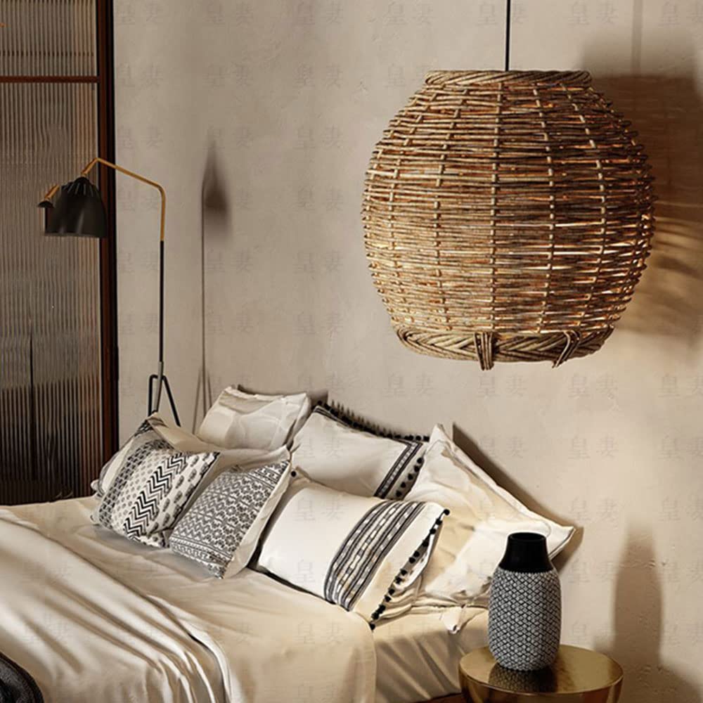 Muto Retro LED Pendant Light Wood Rattan Living Room Restaurant - Neutral Decor