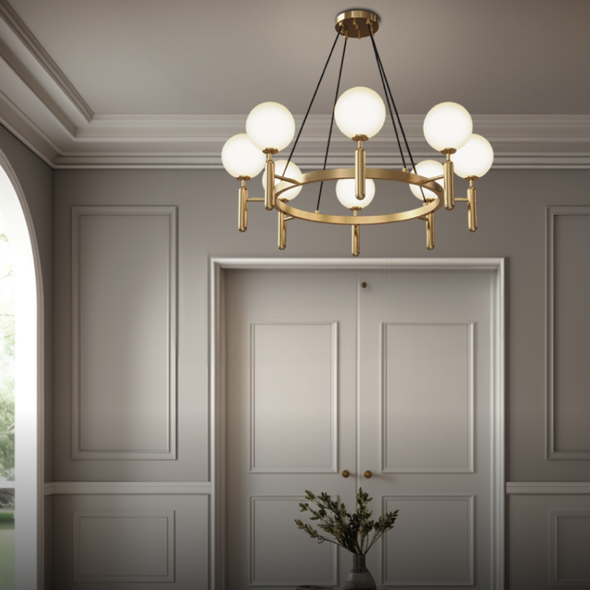 Kristy Design Ball Glass/Metal Pendant Light Gold White - Neutral Decor