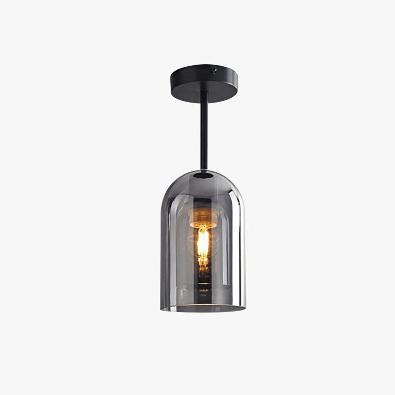 Valentina Modern Cylinder Semi-Flush Mount Clear Glass Ceiling Light, Cognac/Grey - Neutral Decor