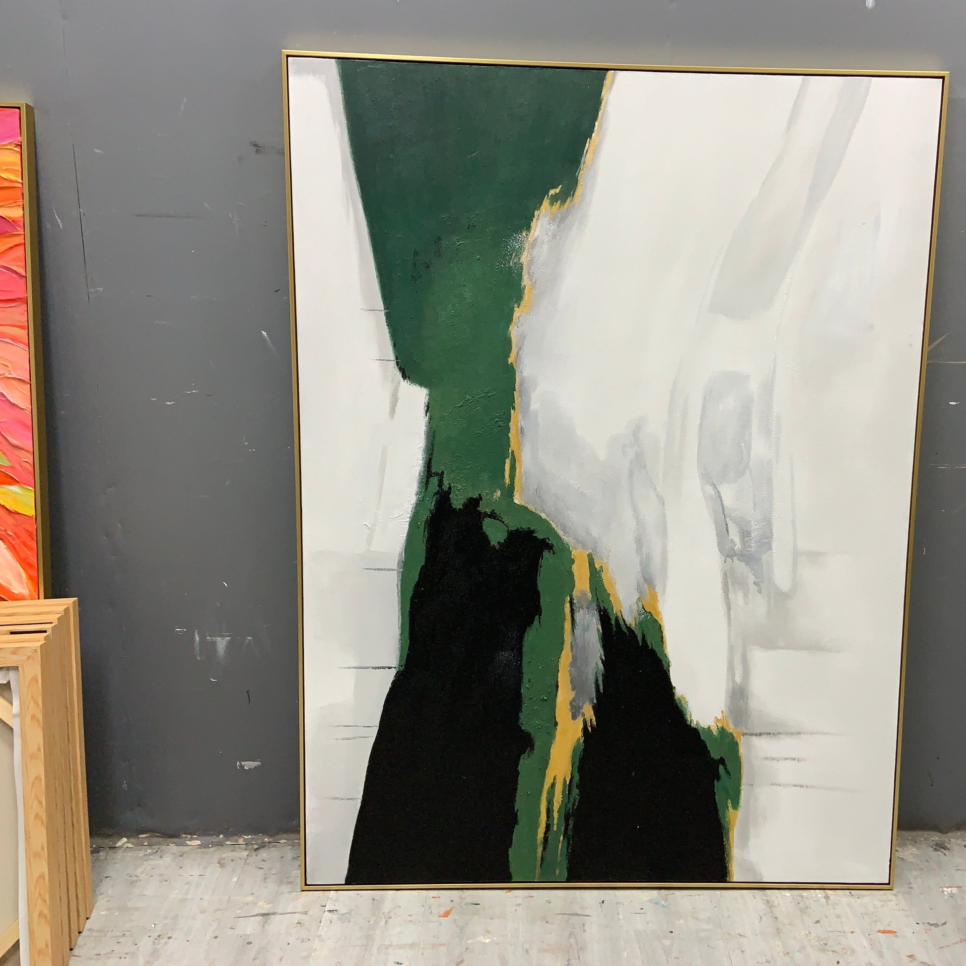 Green And Gold Abstract Painting ABAV133 - Neutralighting