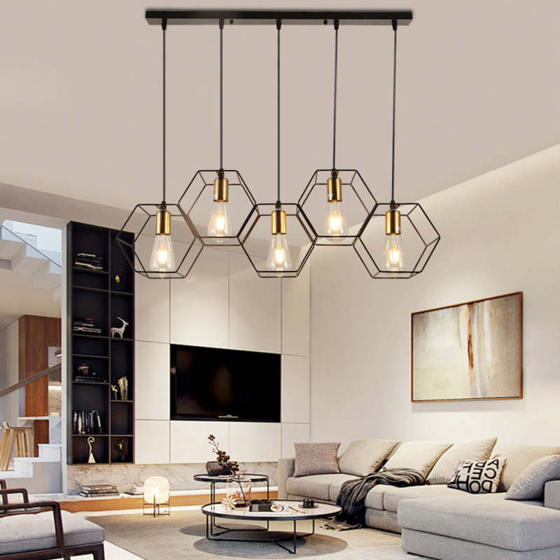 Arisha Rustic Farmhouse Geometry 3/5 Light Pendant Light, Black - Neutral Decor