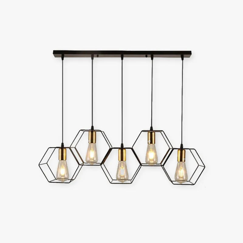 Arisha Rustic Farmhouse Geometry 3/5 Light Pendant Light, Black - Neutral Decor