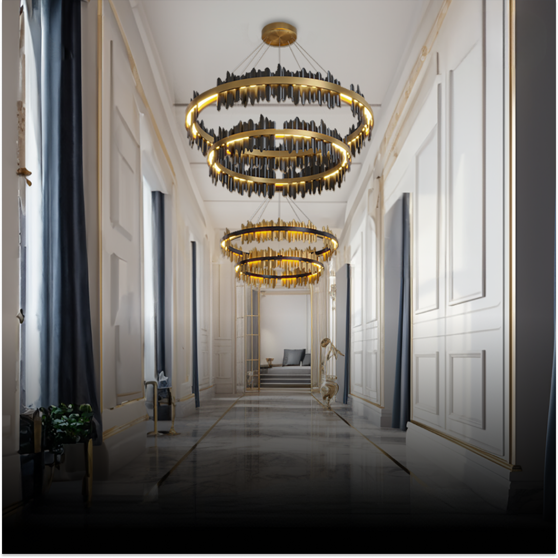 Kristy Industrial Chandelier Cylindrical Metal Black Gold Living Room - Neutral Decor