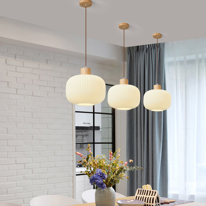 Muto Modern Wood/Glass Pendant Light, White - Neutral Decor
