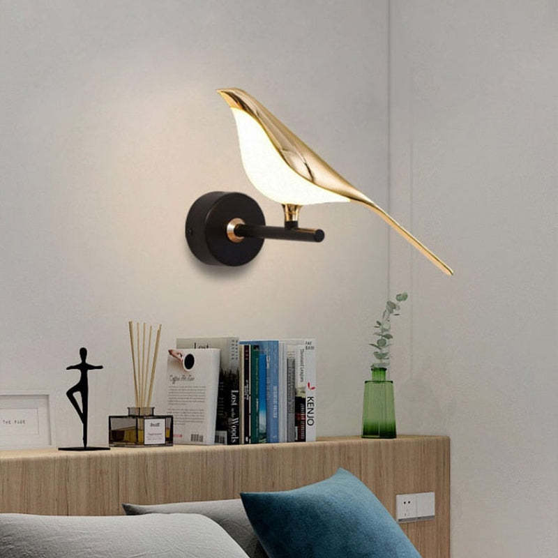 Arisha Minimalist Magpie Bird Metal Wall Lamp, Bedroom - Neutral Decor