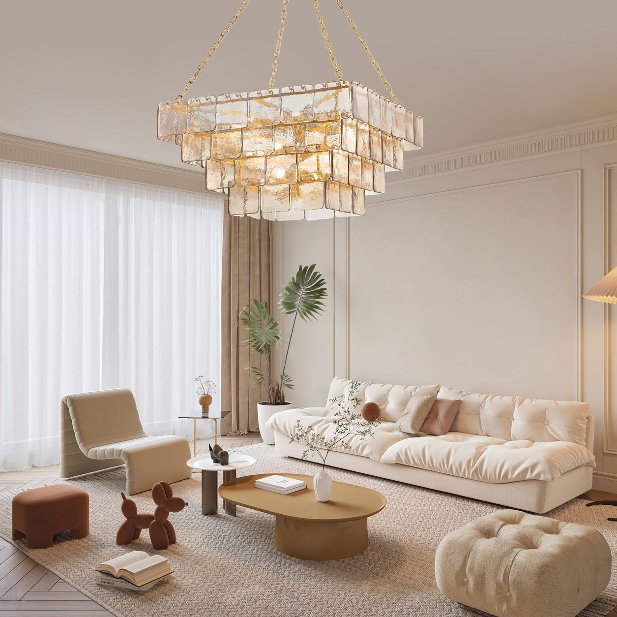 Aurora Chandelier Chain Champagne Piastre Glass Tiered-Neutral Decor