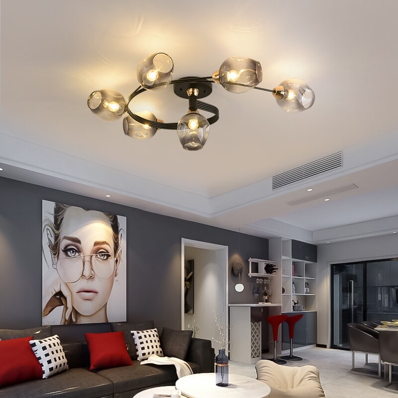 Valentina Flush Mount Ceiling Light, Glass, Black/Gold, Dining Room - Neutral Decor