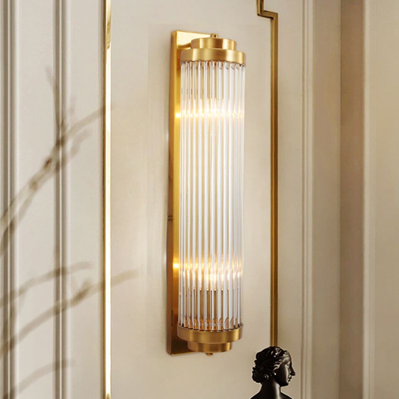 Ray Modern Cylindrical Metal/Crystal Wall Lamp, Gold - Neutral Decor
