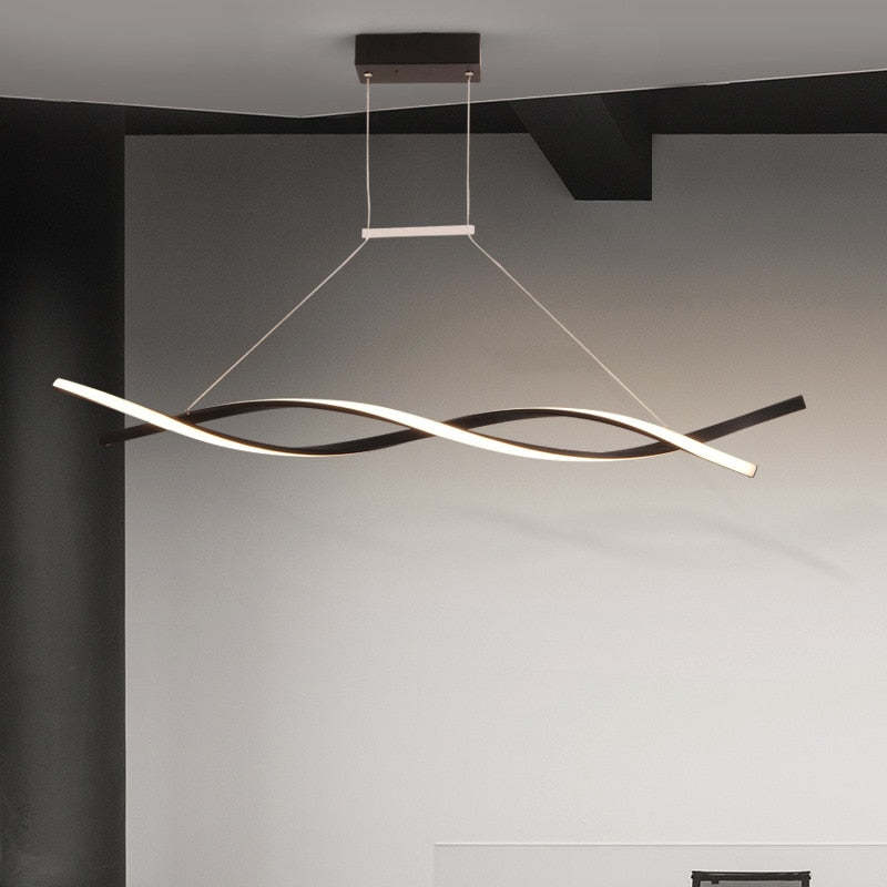 Arisha Pendant Light Linear Double Wave Modern, Metal, Black/Grey, Bedroom - Neutral Decor