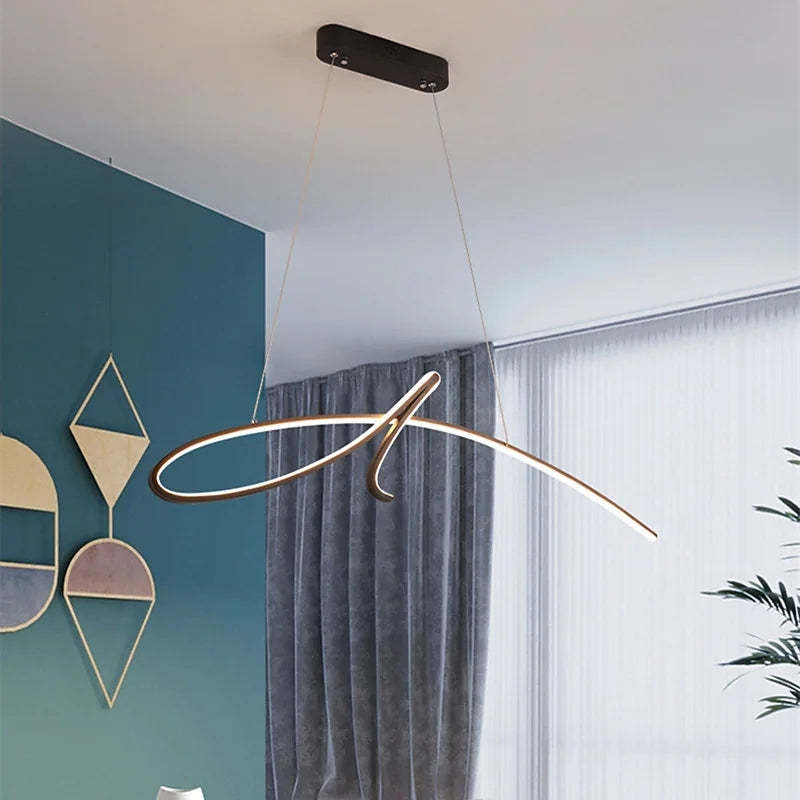 Arisha Pendant Light Irregular-curved Modern, Metal, Black/Gold, Restaurant - Neutral Decor
