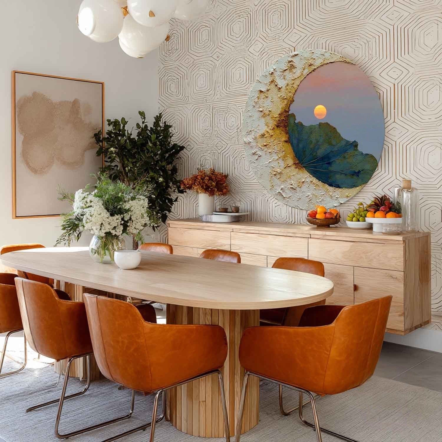Wall Art Circular Impasto Lotus - Neutralighting
