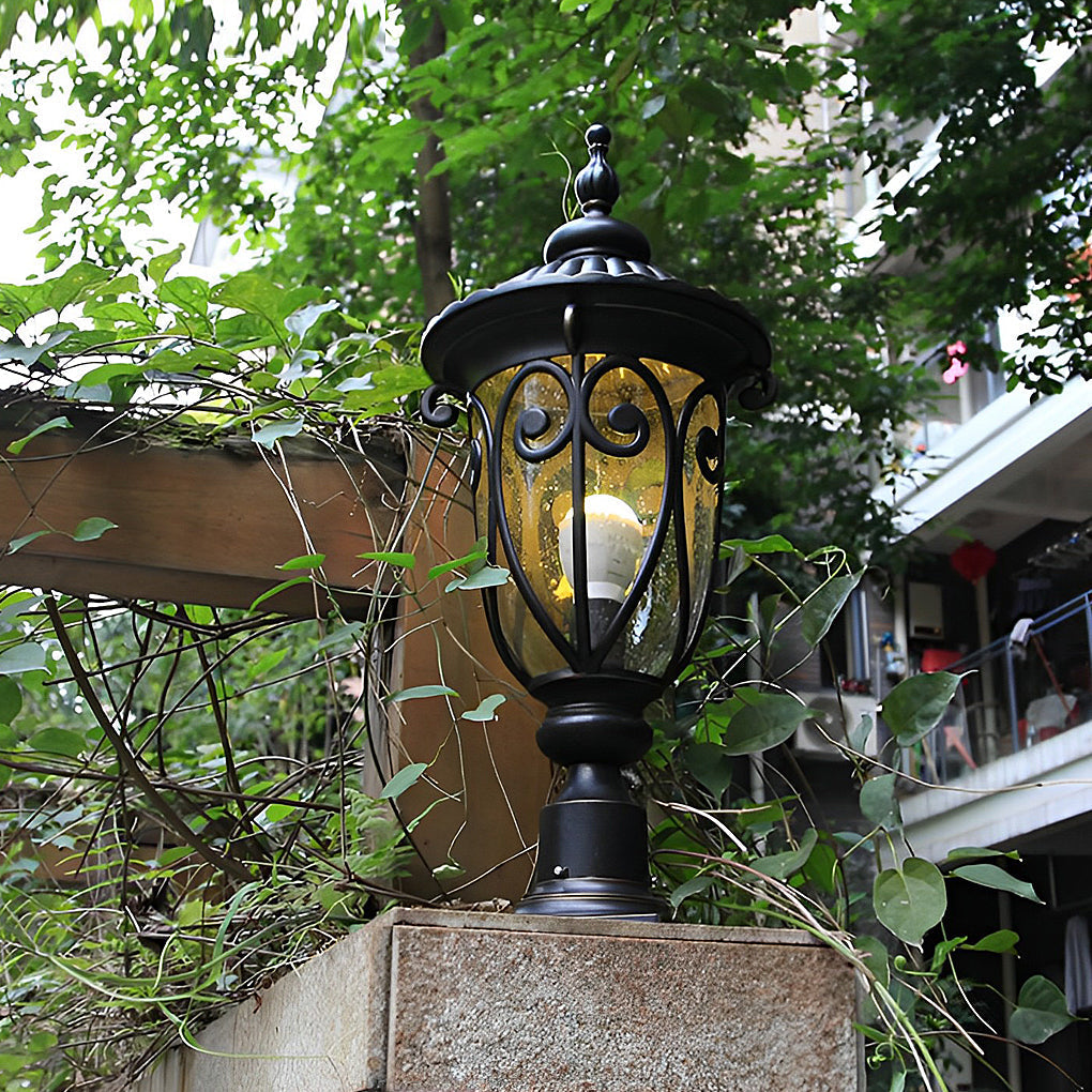 Sanra Round Bubble European Glass Outdoor Pillar Lamp