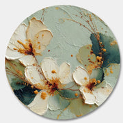 Wall Art Round White Floral Gold Accents - Neutralighting