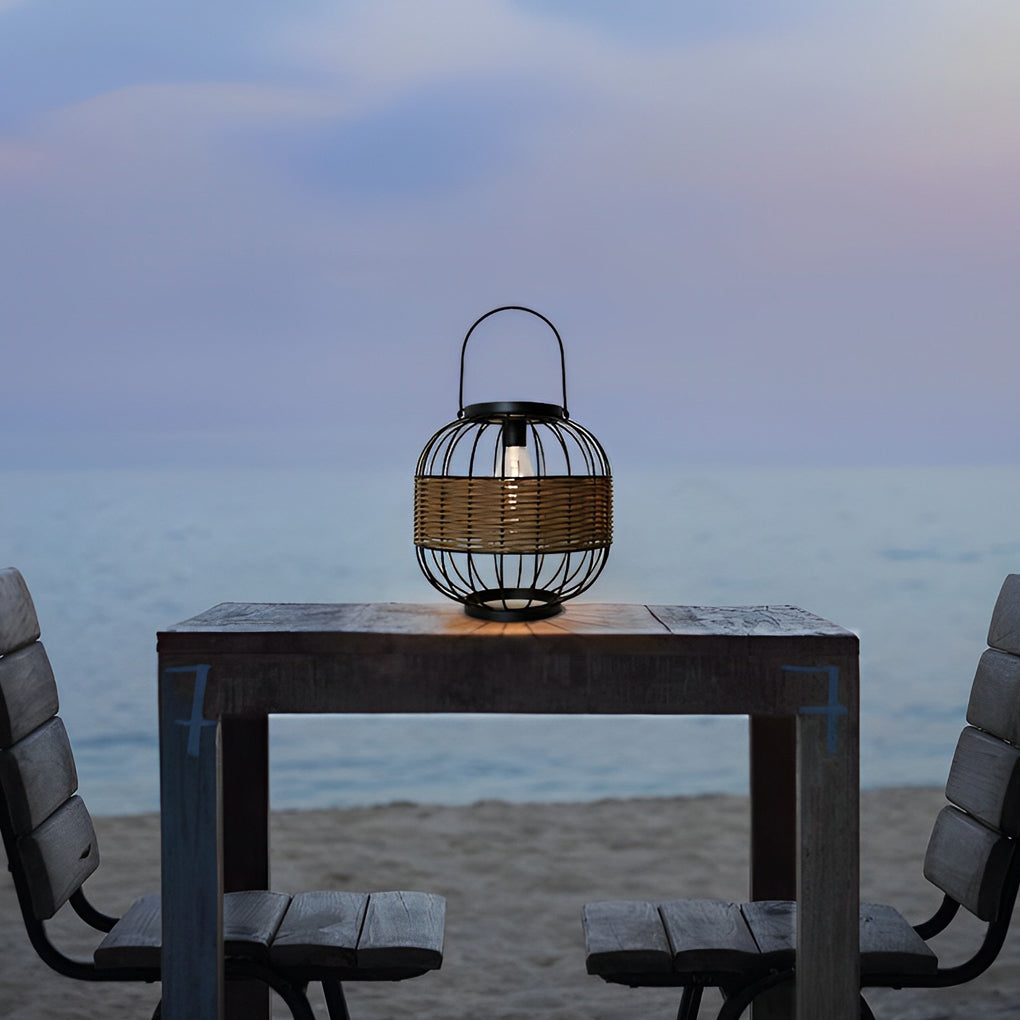 Fiter Decor Cage Shape Intelligent Rattan Outdoor Lanterns