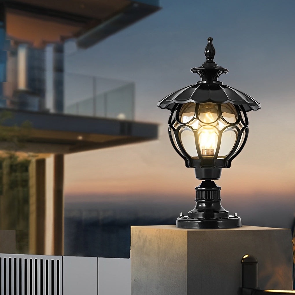 Yvon Flower Ball Cognac European Glass Outdoor Pillar Lamp