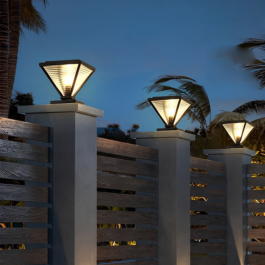 Drucilla Simple Geometric Modern Steel Outdoor Fence Post Lights