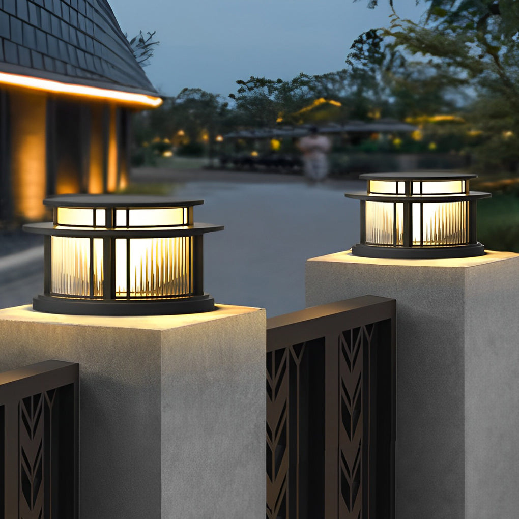 Eery Round Modern Steel Outdoor Fence Post Pillar Light
