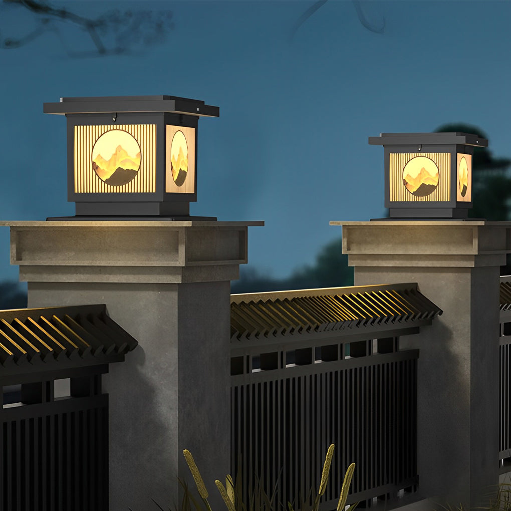 Danw Square Retro Scenery Outdoor Post Caps Lights