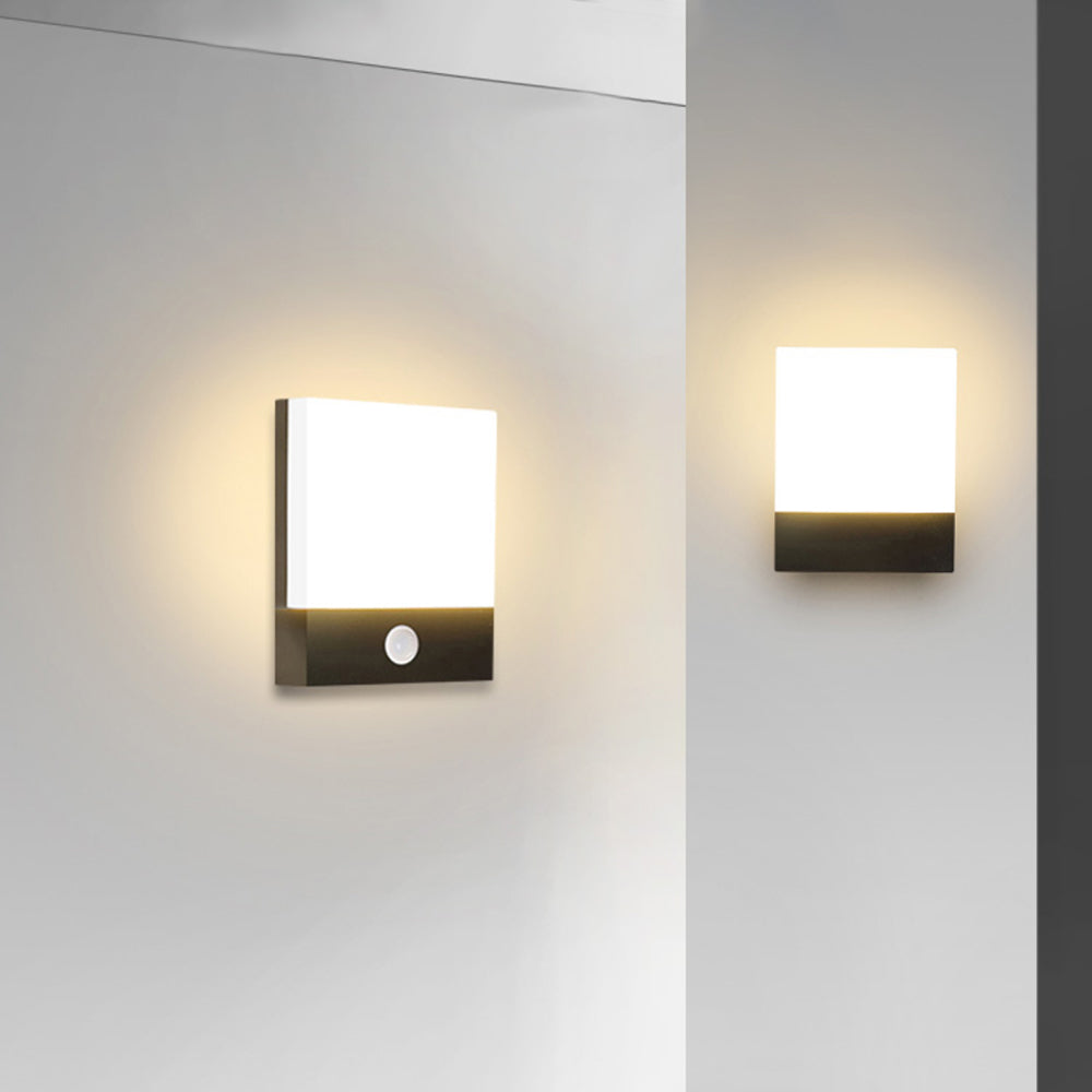Ray Modern Sensor Rectangular Metal Outdoor Wall Lamp, Black/White - Neutral Decor