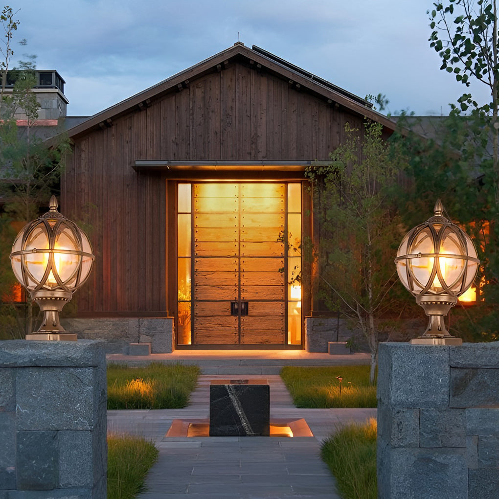 Prunel Round European Glass Outdoor Post Caps Lights