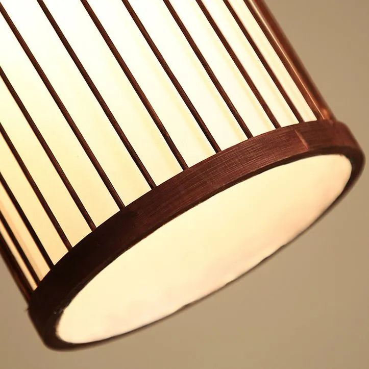 Ritta Weave Cylinder Pendant Light, Coffee/Wood, Metal/Bamboo - Neutral Decor