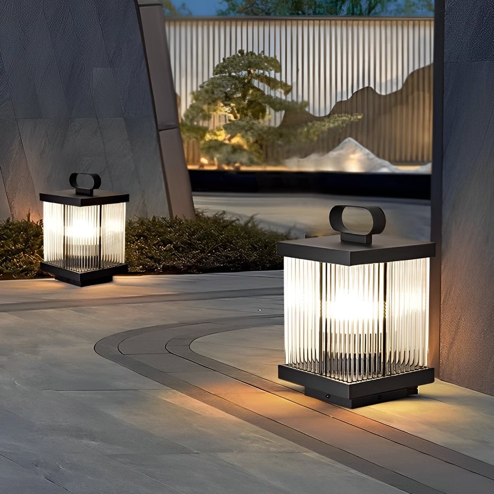 EllaN Portable Rippled Design Glass Outdoor Lantern