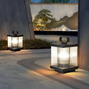 EllaN Portable Rippled Design Glass Outdoor Lantern