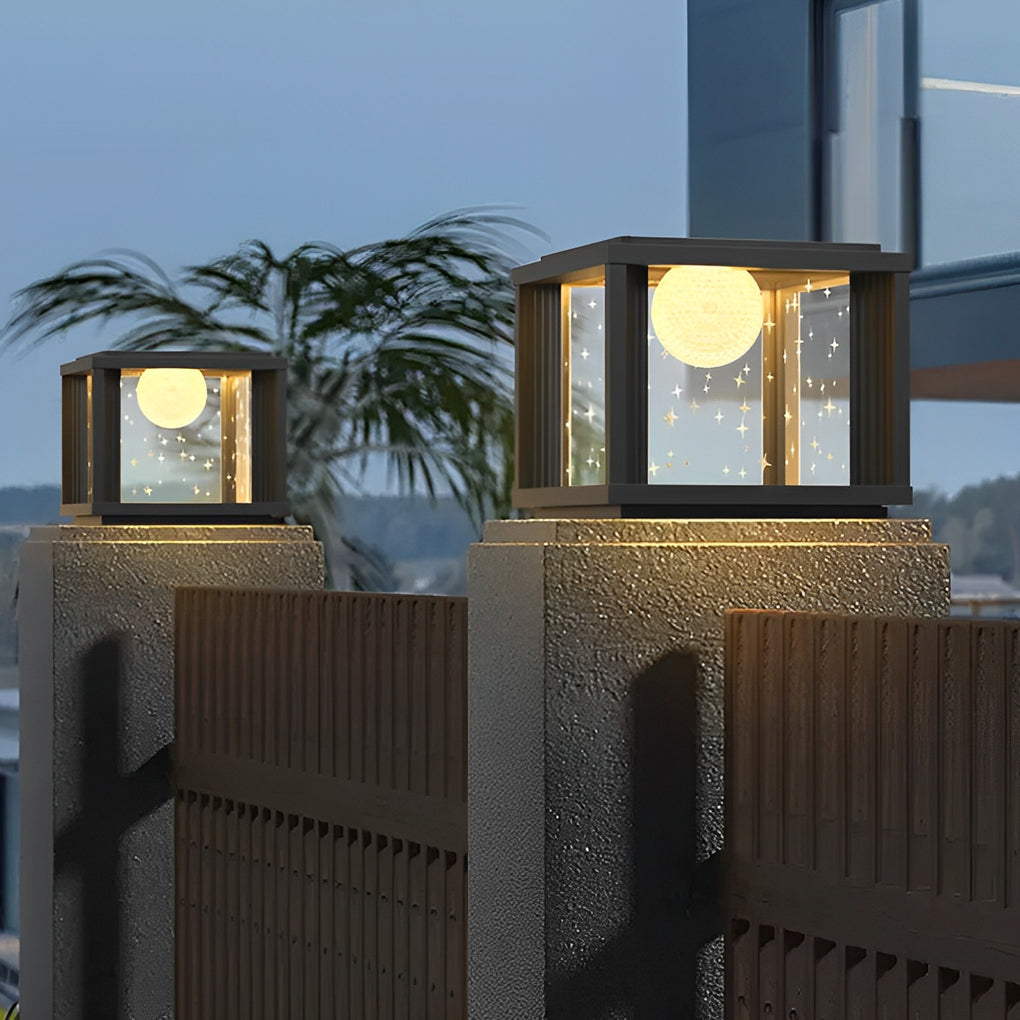 Maline Square Ball LED Glass Outdoor Fence Post Lamp