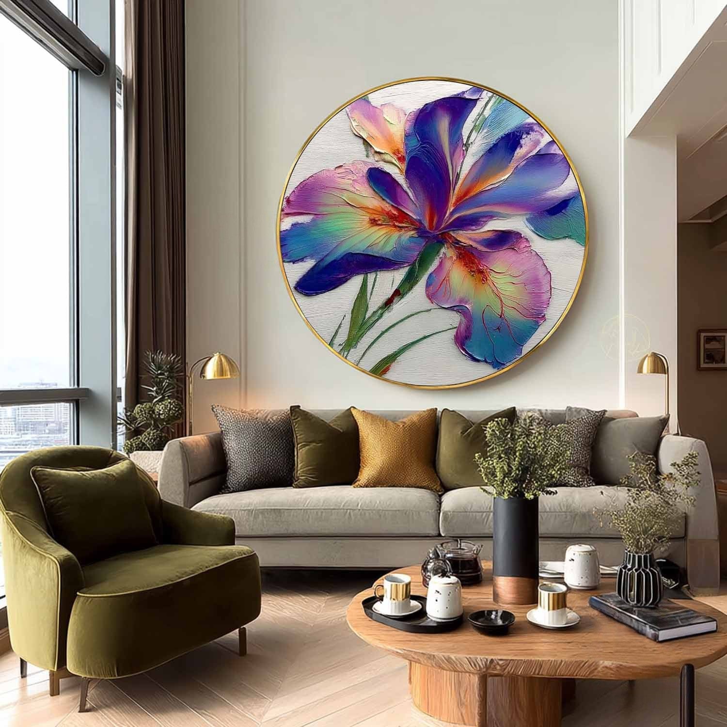 Wall Art Textured Impasto Iris Flower - Neutralighting