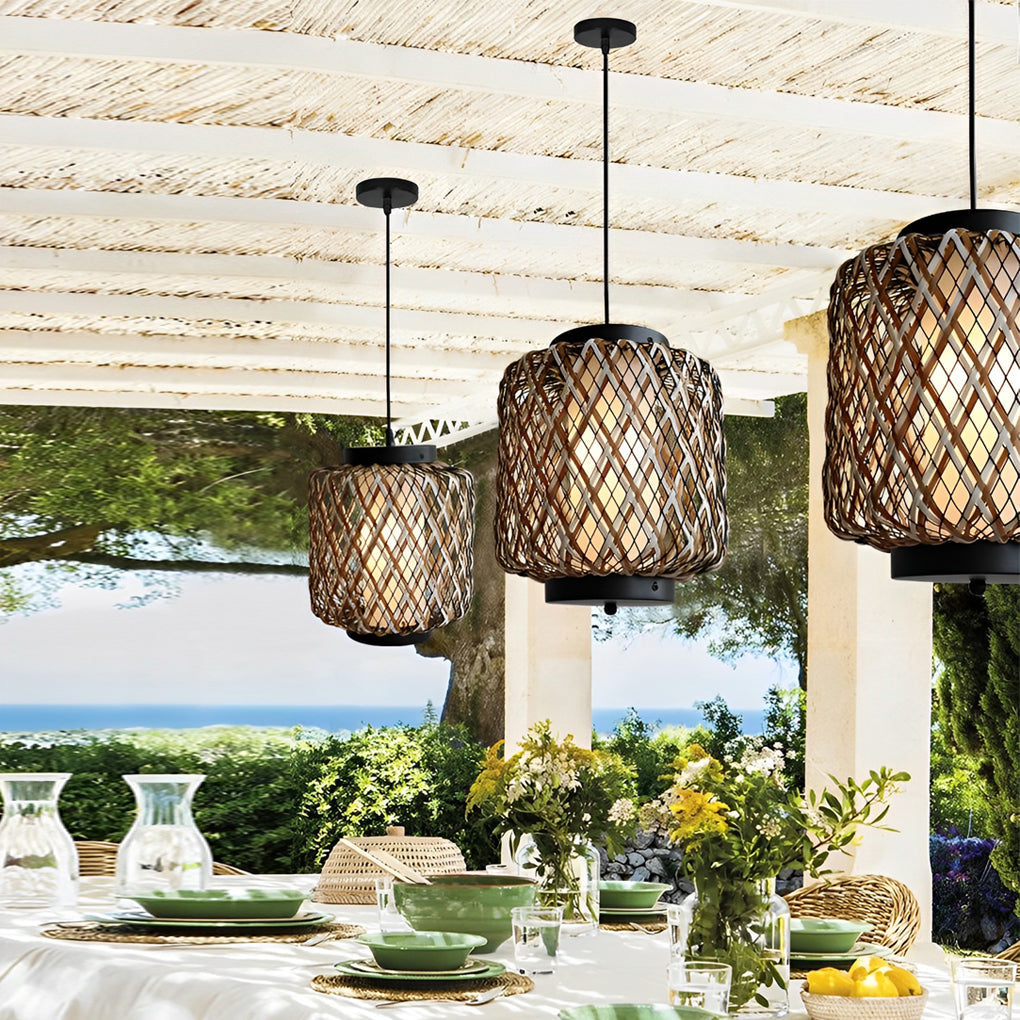 Orvee Rustic Modern Rattan Outdoor Pendants Lights