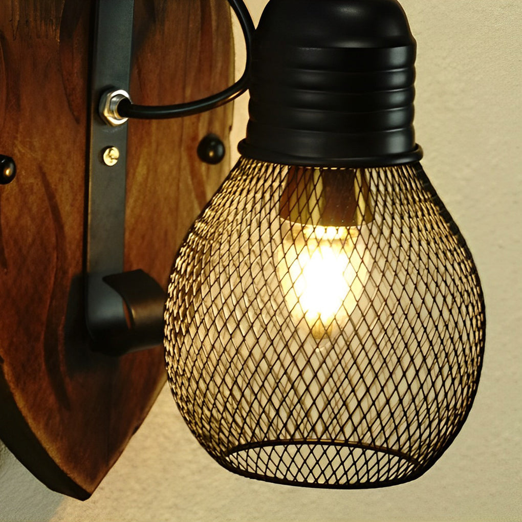 Elwin Rustic Antique Industrial Wood Outdoor Wall Lamp