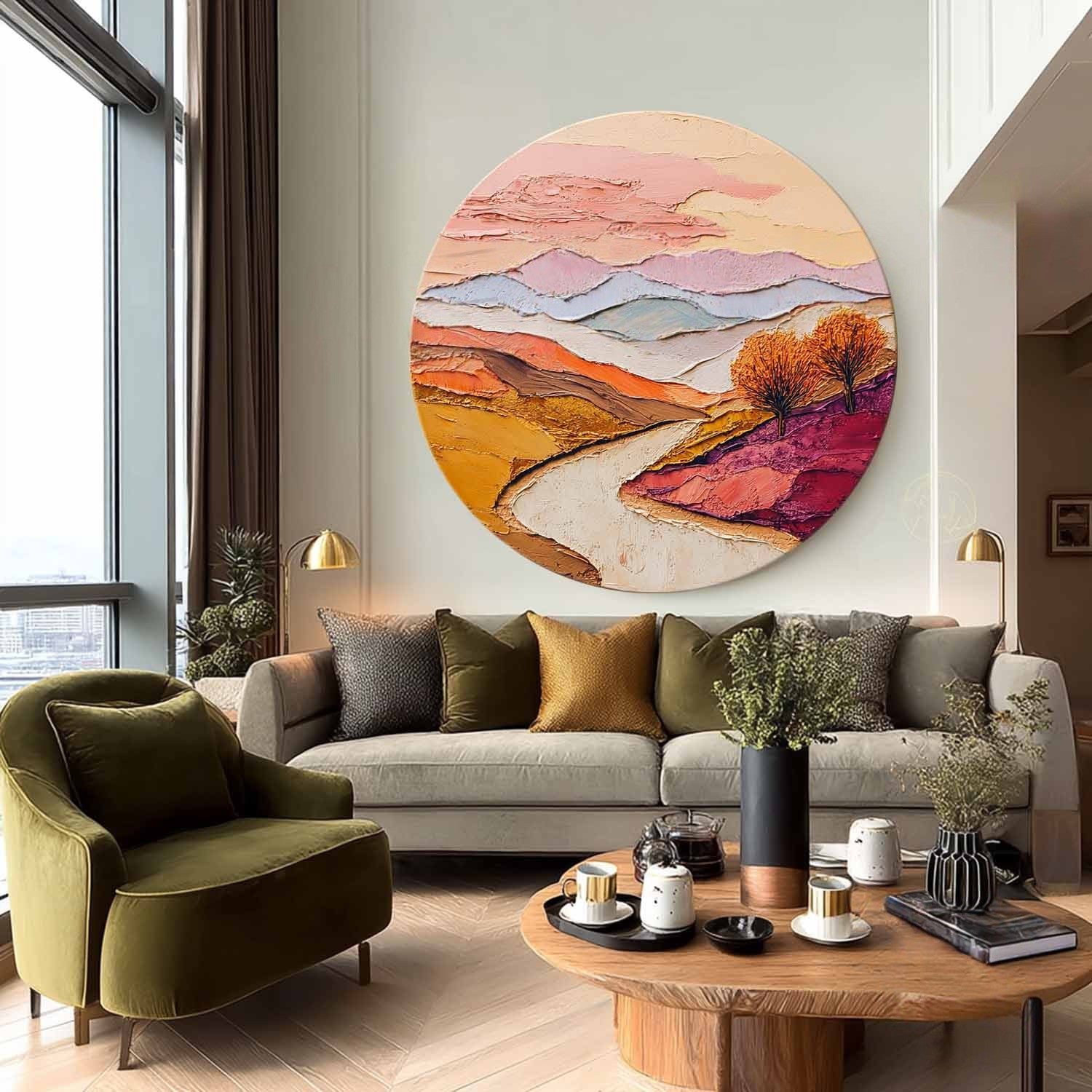 Wall Art Round Autumn Landscape - Neutralighting