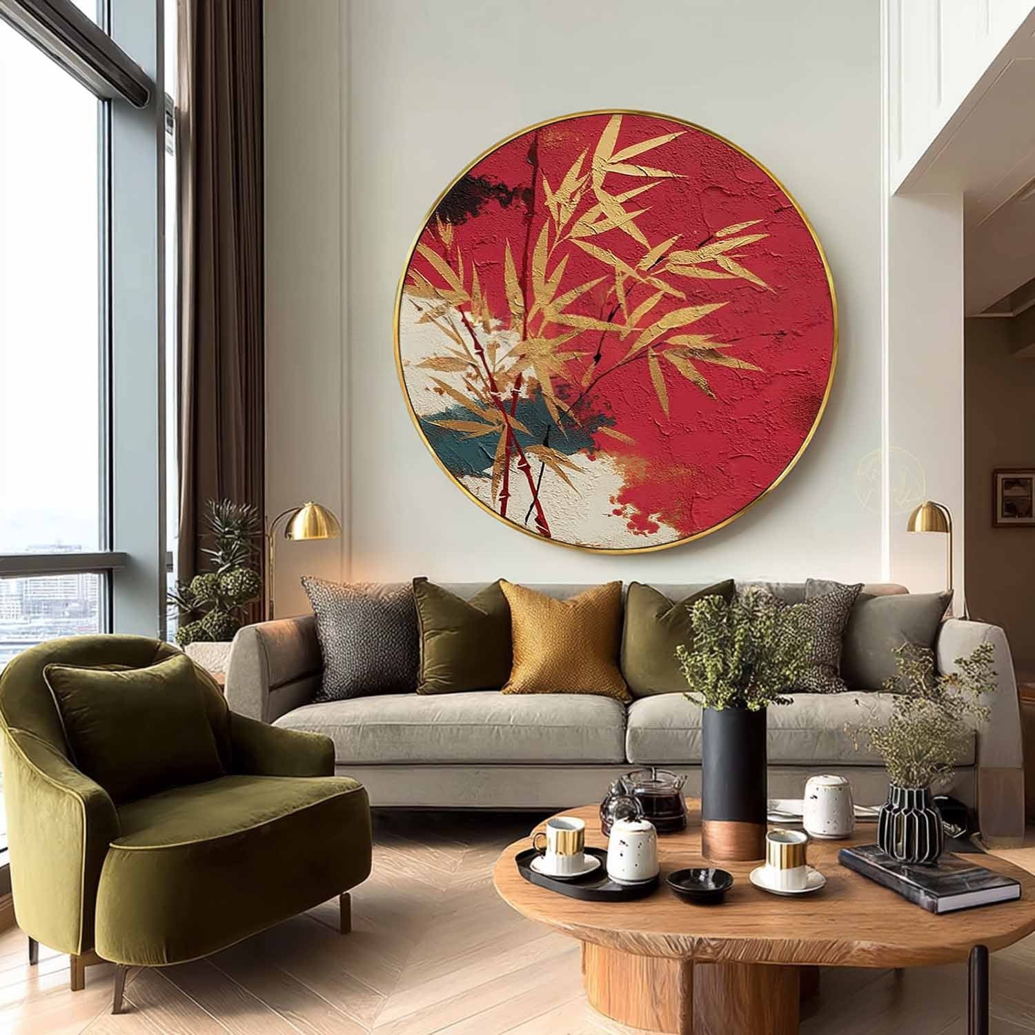Wall Art Oriental Golden Bamboo Textured - Neutralighting