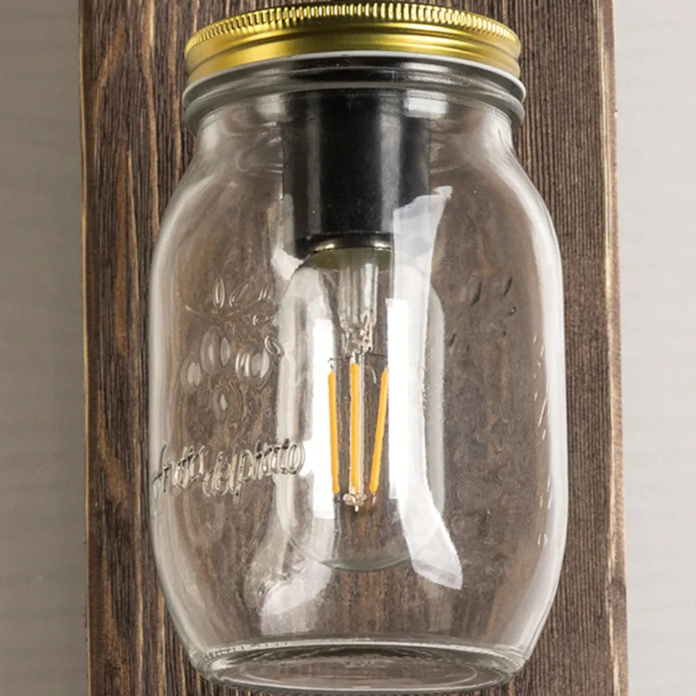 Epoch Vintage Jar Shape Wood Metal Wall Lamp - Neutral Decor