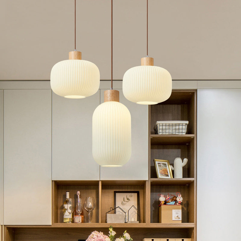 Muto Modern Wood/Glass Pendant Light, White - Neutral Decor