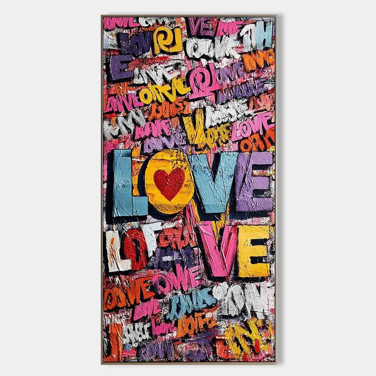 Vertical Graffiti Love Pop Art Impasto Painting - Neutralighting