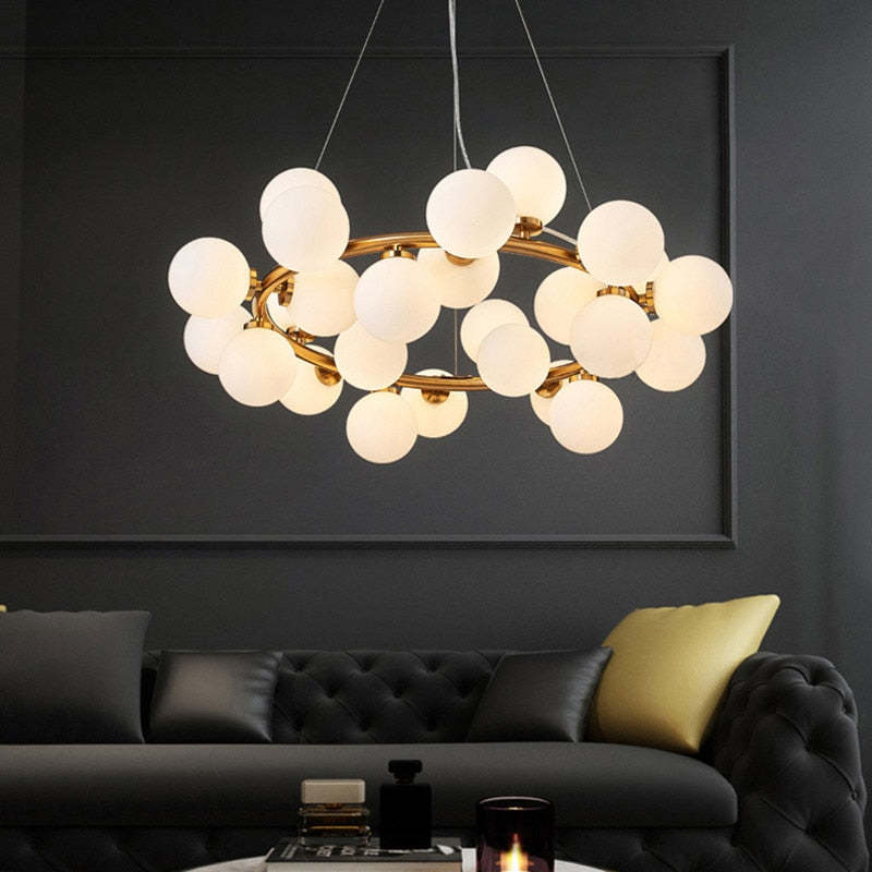 Valentina Bass Glass Bubble Golden Chandelier - Neutral Decor