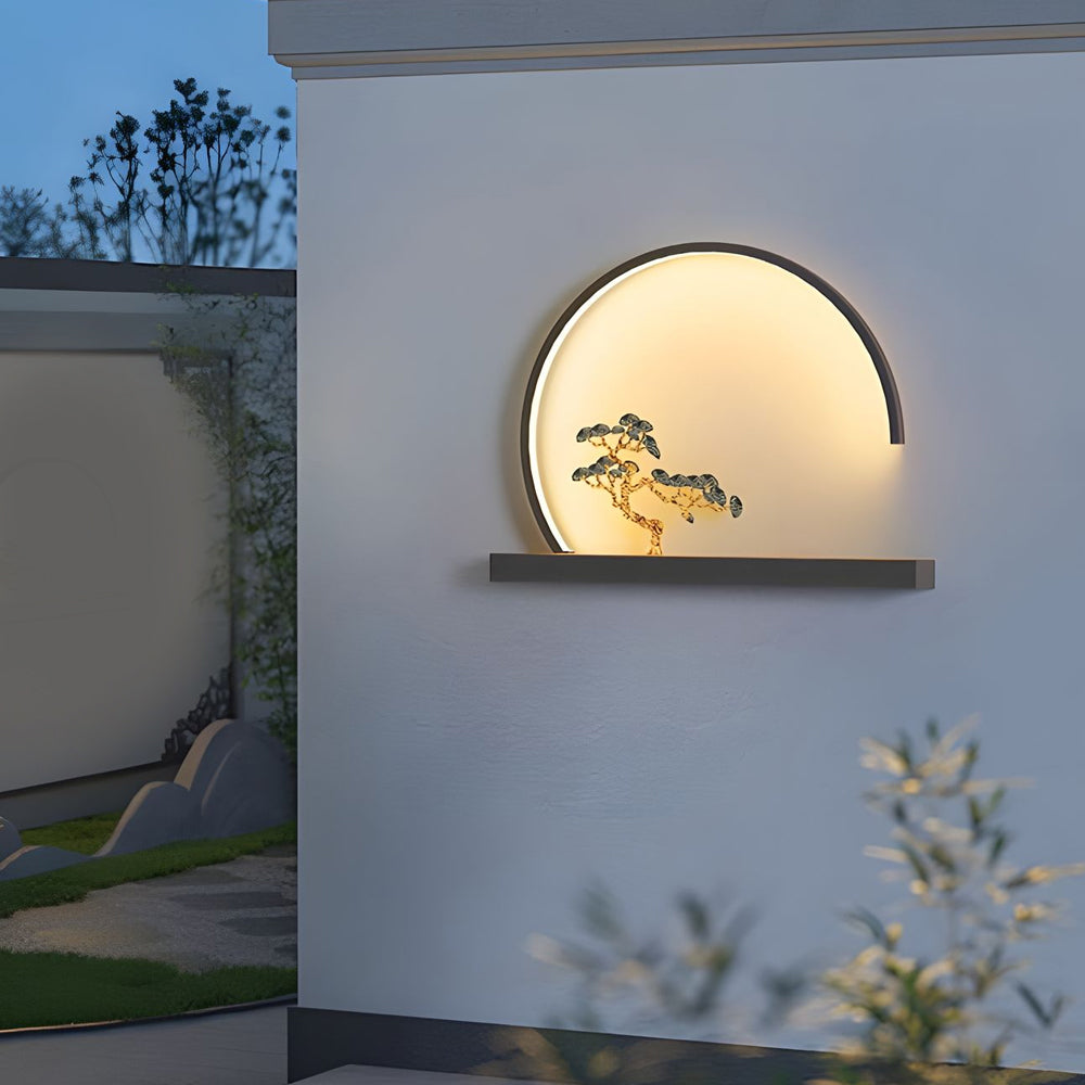 Ada Chinese Greeting Pine Steel Outdoor Wall Light