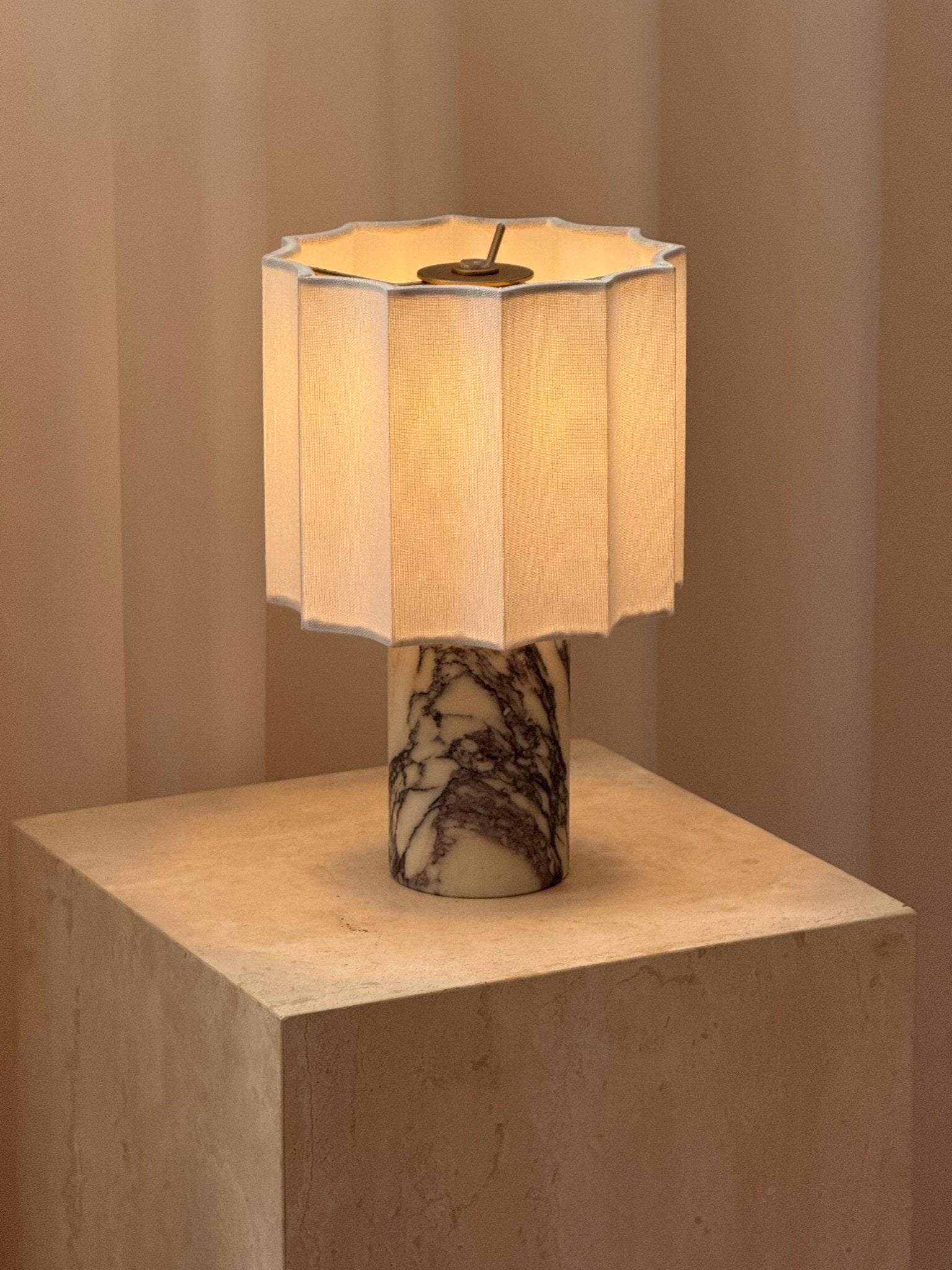 Serenity Pleated Fabric & Marble Table Lamp-Neutral Decor