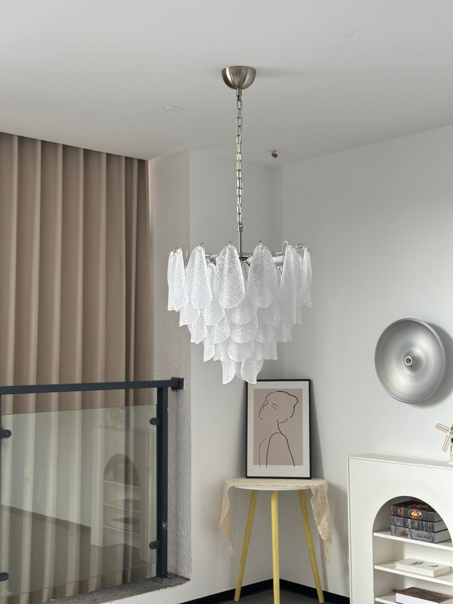 Prelit Glass Teardrop Chandelier-Neutral Decor