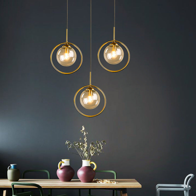 Zoey Glass Pendant Light with a Metal Ring-Neutral Decor