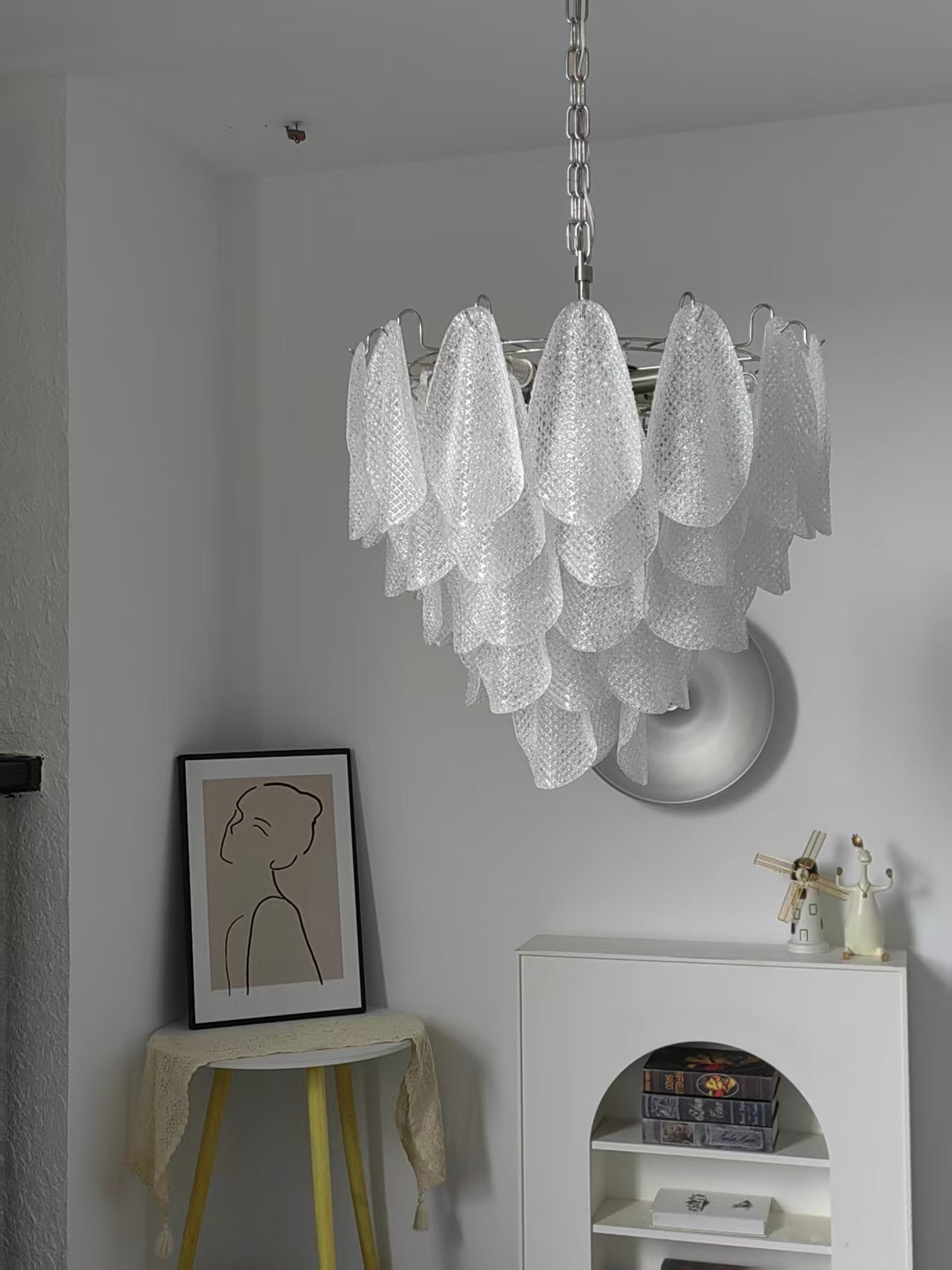 Prelit Glass Teardrop Chandelier-Neutral Decor