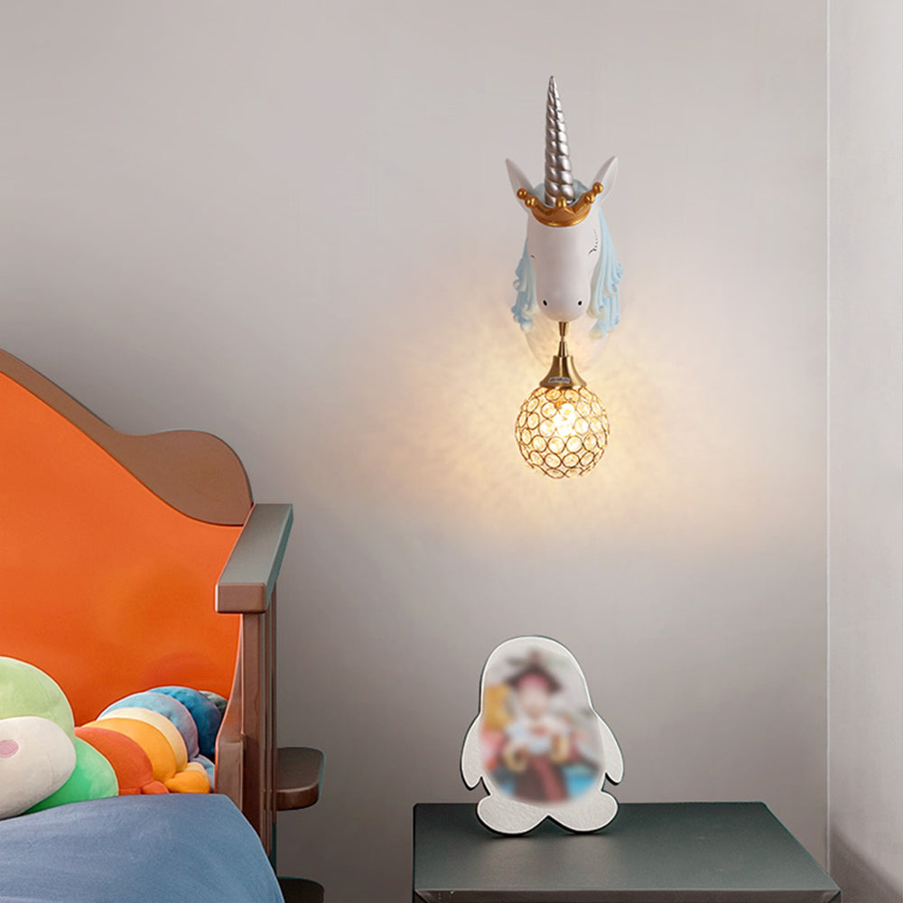 Arisha Modern Unicorn/Strawberry Art Wall Lamp, Pink/Blue - Neutral Decor