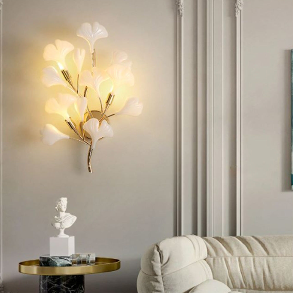 Olivia Decorative Flower in Golden White Ceramic Wall Lamp - Neutral Decor