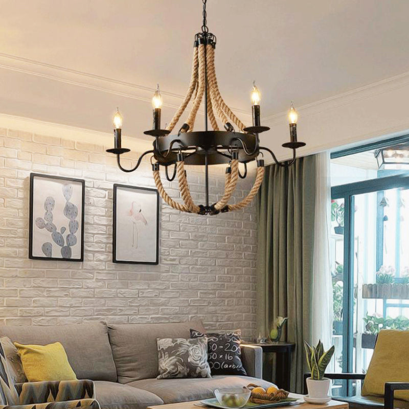 Epoch Industrial LED Pendant Light Metal/Rope Black Living Room/Bar - Neutral Decor