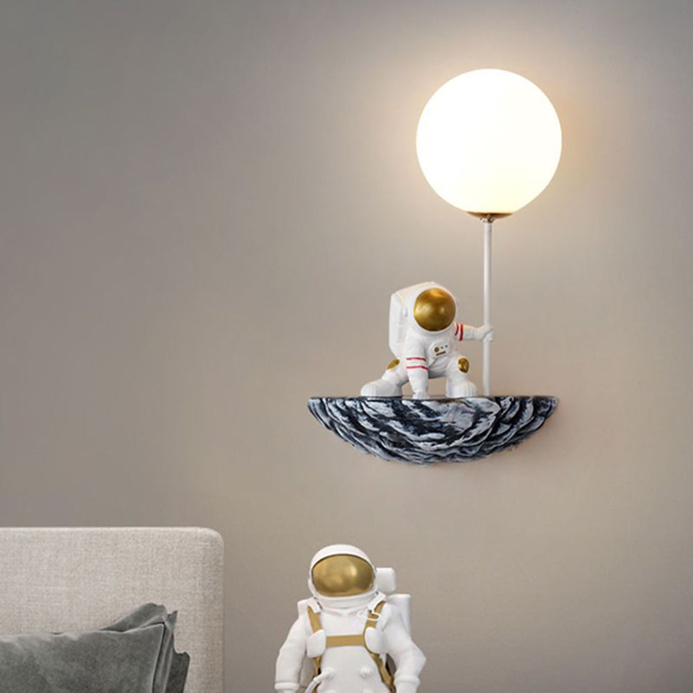 Aria Decorative Astronaut Glass/Acrylic Wall Lamp, White/Blue-White - Neutral Decor