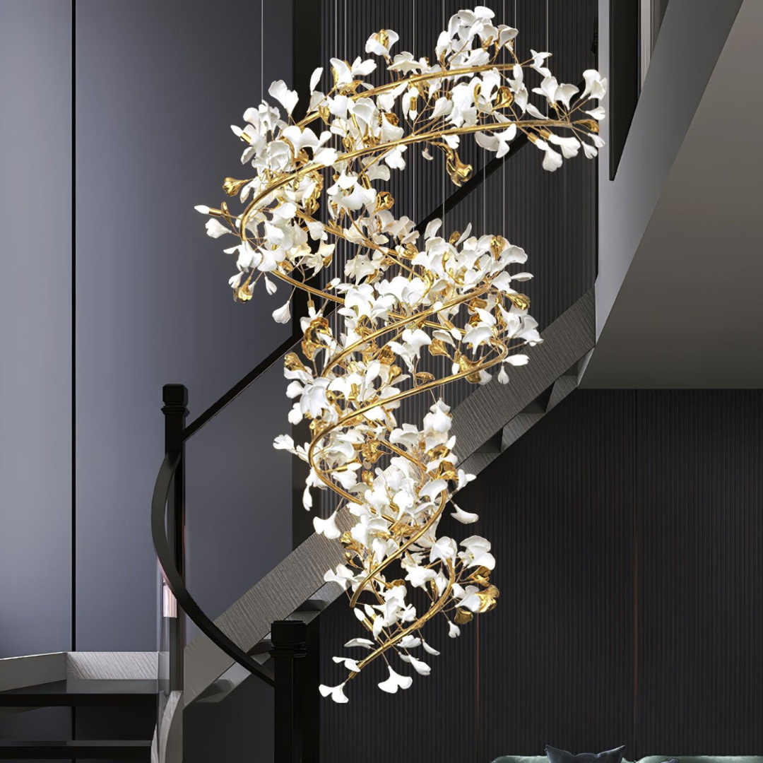 Olivia Modern Gold Staircase Chandelier, Metal & Ceramic