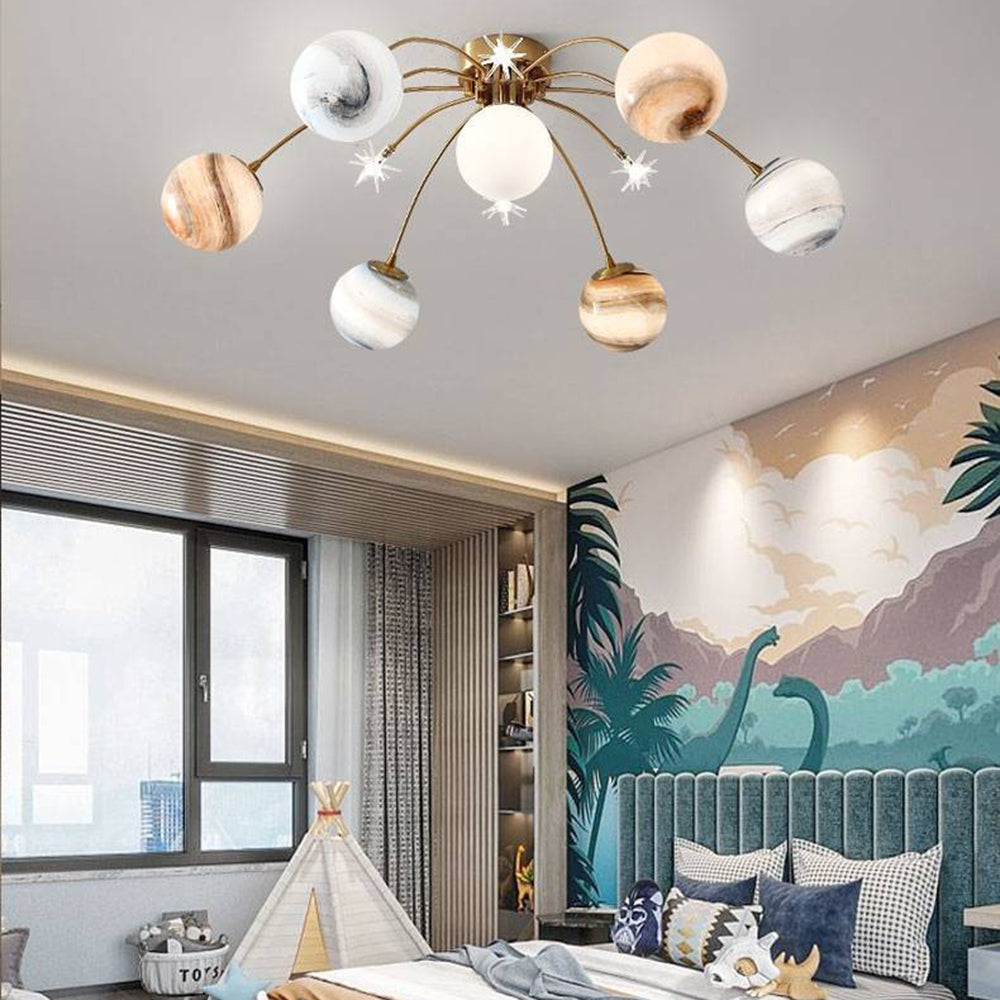 Aria Modern Planet Flush Mount Ceiling Light, Living Room - Neutral Decor
