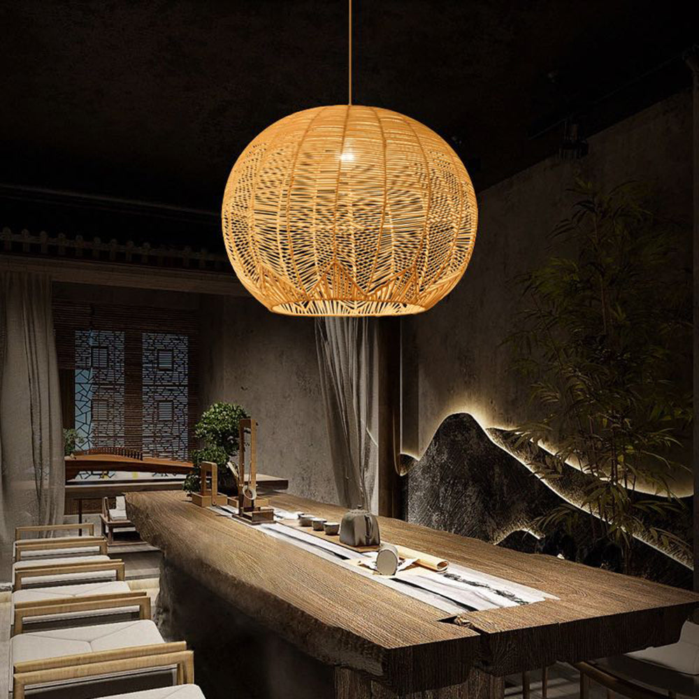 Ritta Designer Round Handmade Rattan Pendant Light, Dining Room - Neutral Decor