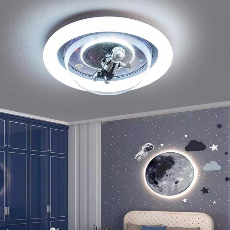 Aria Cosmic Astronaut & Galaxy Motif Flush Mount Ceiling Light - Neutral Decor